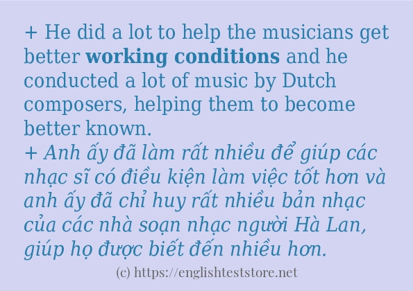 Các cách dùng từ working conditions