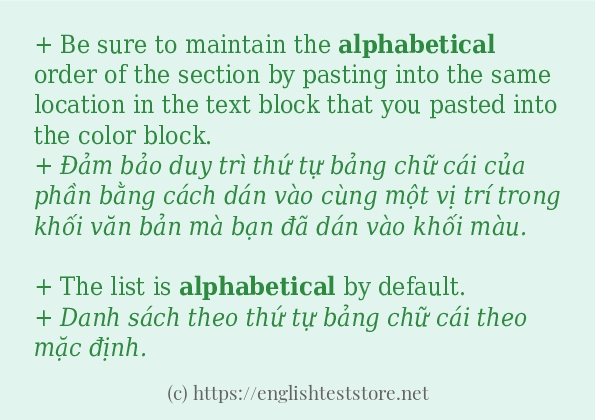 Các câu ví dụ của từ alphabetical
