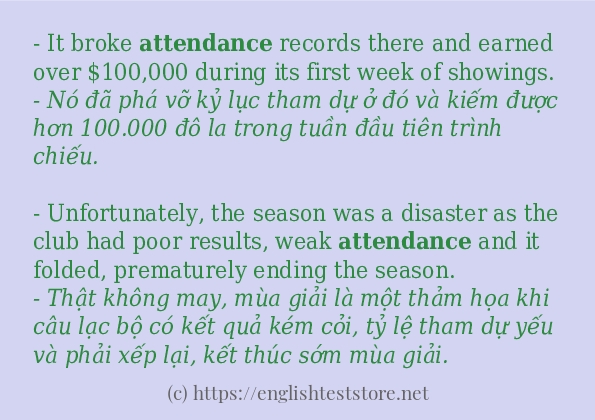 Các câu ví dụ của từ attendance
