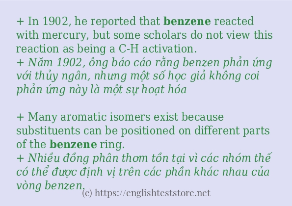 Các câu ví dụ của từ benzene