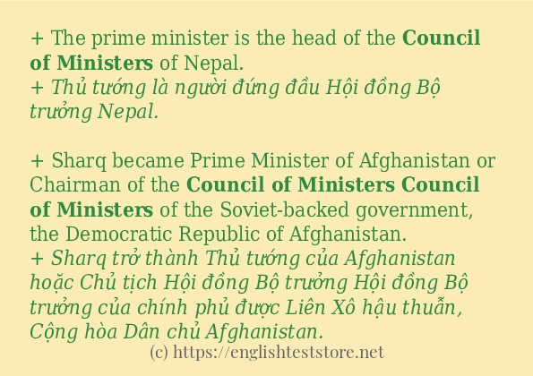 Các câu ví dụ của từ council of ministers