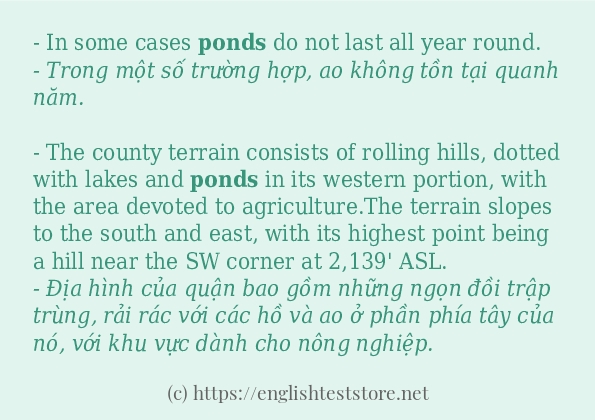 Các câu ví dụ của từ ponds