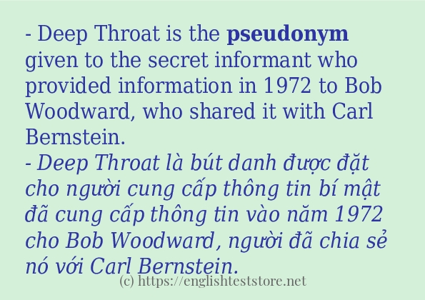 Các câu ví dụ của từ pseudonym Các câu ví dụ của từ pseudonym