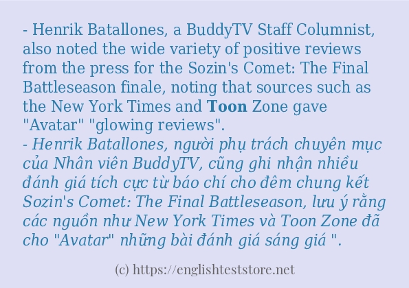 Các câu ví dụ của từ toon