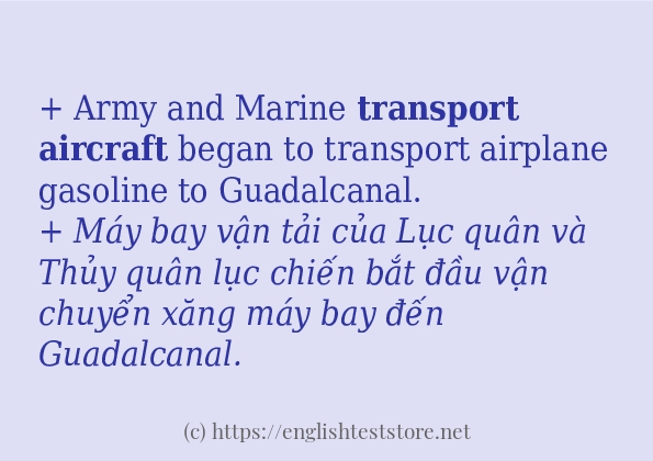 Các câu ví dụ của từ transport aircraft Các câu ví dụ của từ transport aircraft