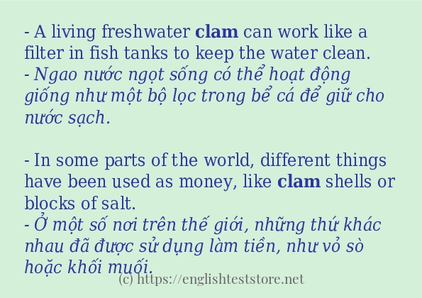 Các câu ví dụ và cách dùng từ clam