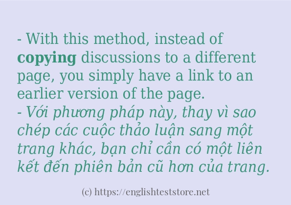 Các câu ví dụ và cách dùng từ copying