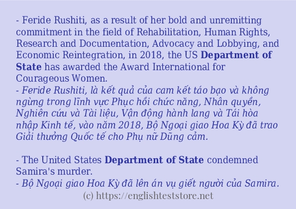 Các câu ví dụ và cách dùng từ department of state