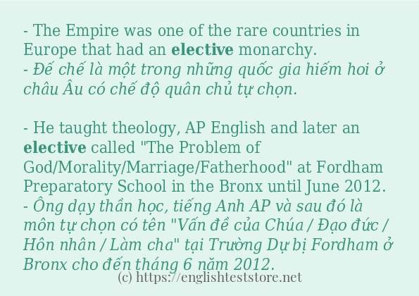 Các câu ví dụ và cách dùng từ elective