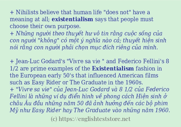 Các câu ví dụ và cách dùng từ existentialism