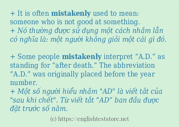 Các câu ví dụ và cách dùng từ mistakenly
