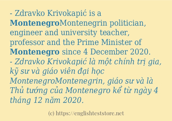 Các câu ví dụ và cách dùng từ montenegro