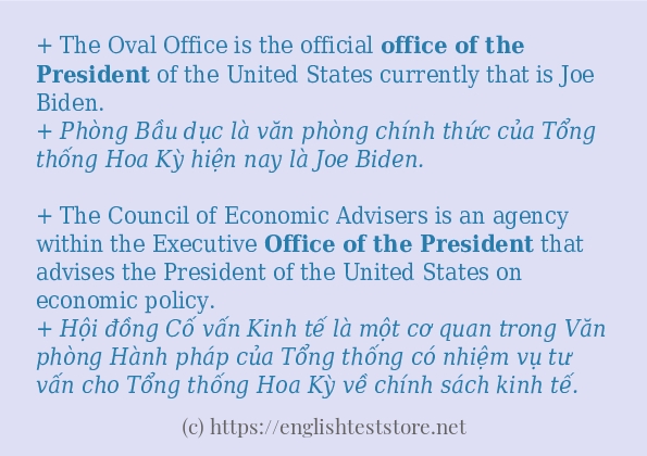 Các câu ví dụ và cách dùng từ office of the president
