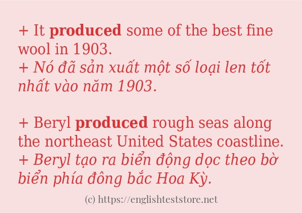 Các câu ví dụ và cách dùng từ produced