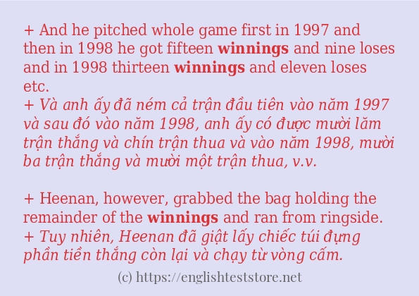 Các câu ví dụ và cách dùng từ winnings