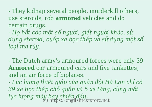 Các câu ví dụ và cách sử dụng từ armored