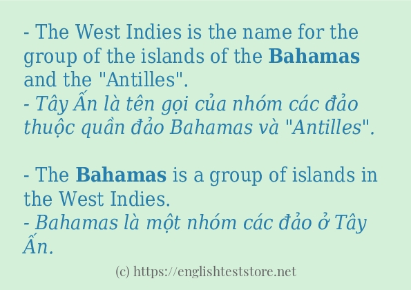 Các câu ví dụ và cách sử dụng từ bahamas