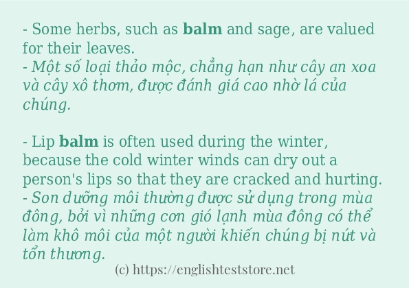 Các câu ví dụ và cách sử dụng từ balm
