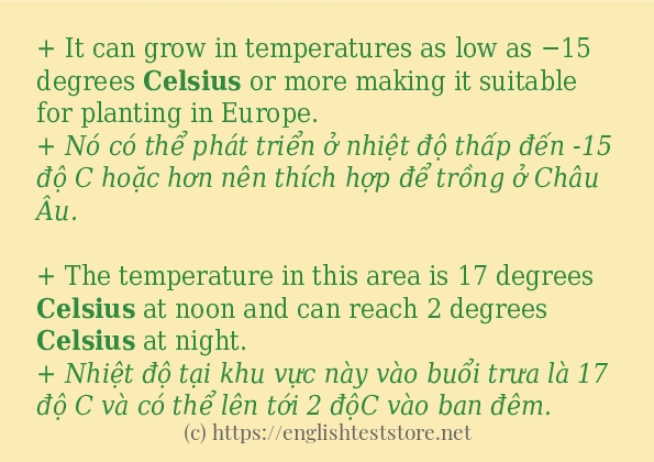 Các câu ví dụ và cách sử dụng từ celsius
