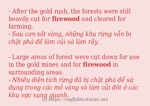 Các câu ví dụ và cách sử dụng từ firewood
