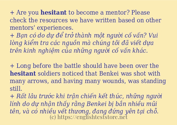 Các câu ví dụ và cách sử dụng từ hesitant