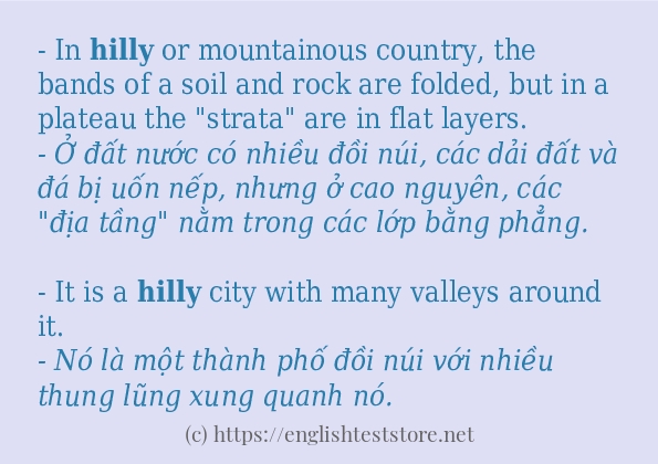 Các câu ví dụ và cách sử dụng từ hilly