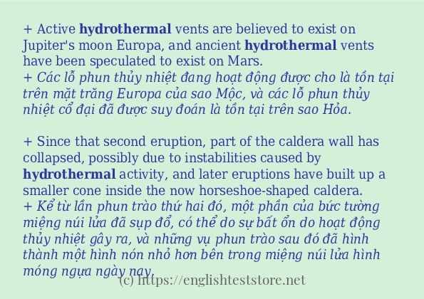 Các câu ví dụ và cách sử dụng từ hydrothermal