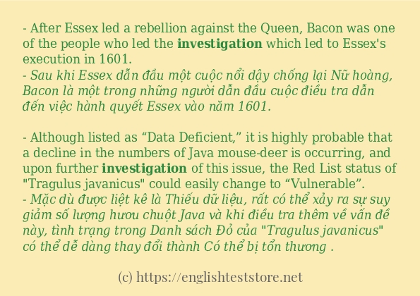 Các câu ví dụ và cách sử dụng từ investigation