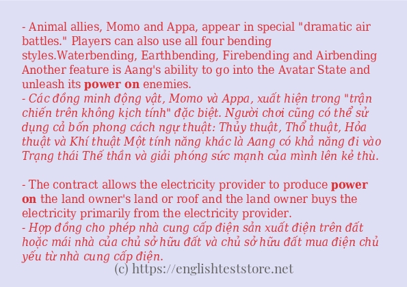 Các câu ví dụ và cách sử dụng từ power on