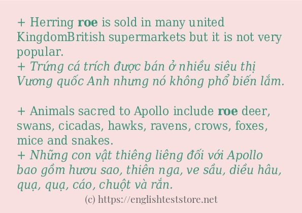 Các câu ví dụ và cách sử dụng từ roe