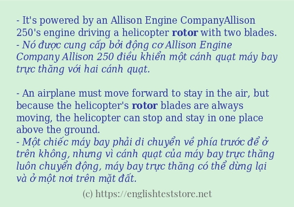 Các câu ví dụ và cách sử dụng từ rotor