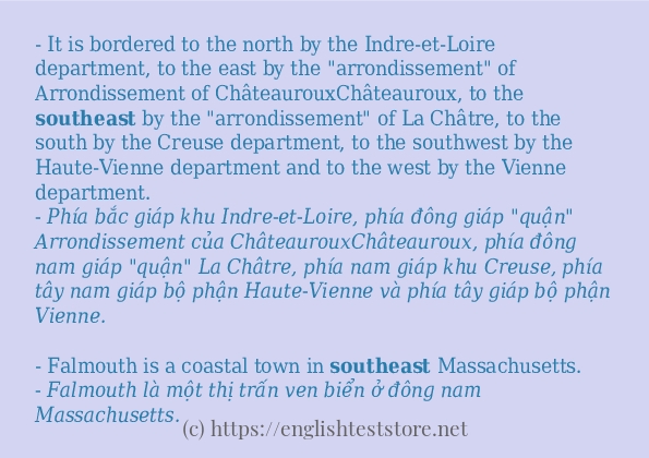 Các câu ví dụ và cách sử dụng từ southeast