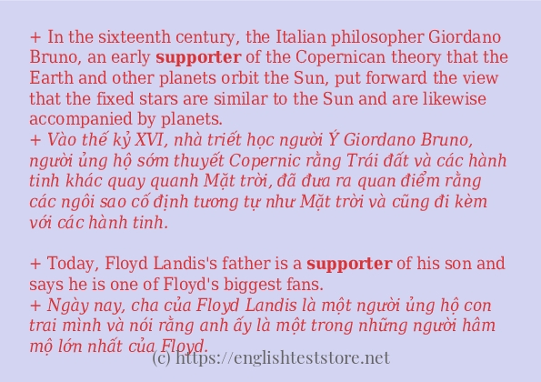 Các câu ví dụ và cách sử dụng từ supporter