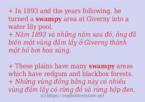 Các câu ví dụ và cách sử dụng từ swampy