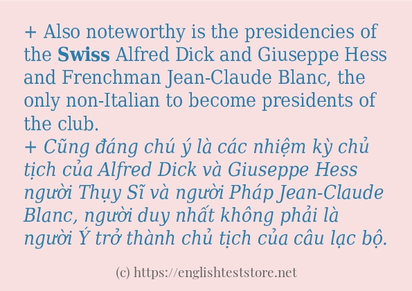 Các câu ví dụ và cách sử dụng từ swiss