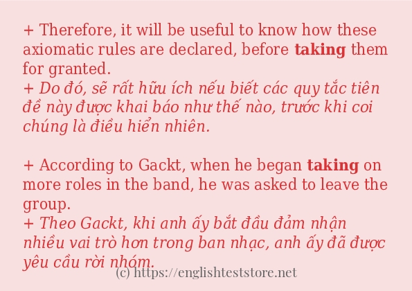Các câu ví dụ và cách sử dụng từ taking