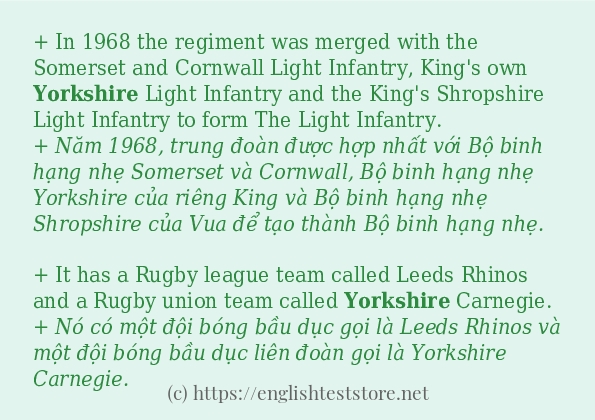 Các câu ví dụ và cách sử dụng từ yorkshire