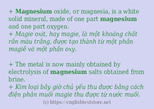 Cách dùng và câu ví dụ của từ magnesium