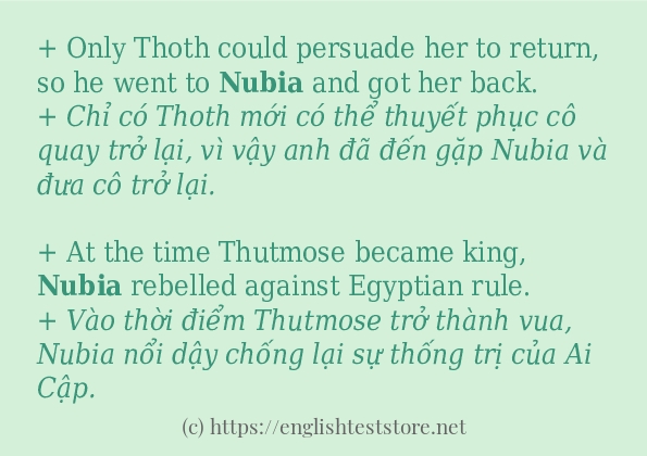 Cách dùng và câu ví dụ của từ nubia