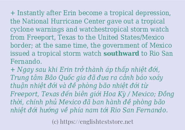 Cách dùng và câu ví dụ của từ southward