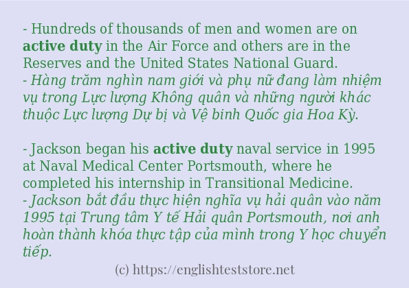 Cách sử dụng và câu ví dụ của từ active duty Cách sử dụng và câu ví dụ của từ active duty