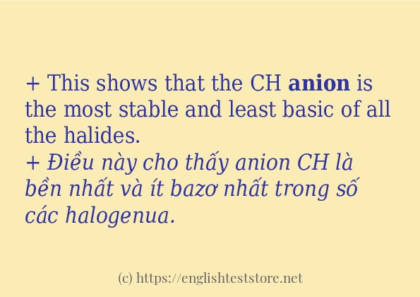 Cách sử dụng và câu ví dụ của từ anion Cách sử dụng và câu ví dụ của từ anion