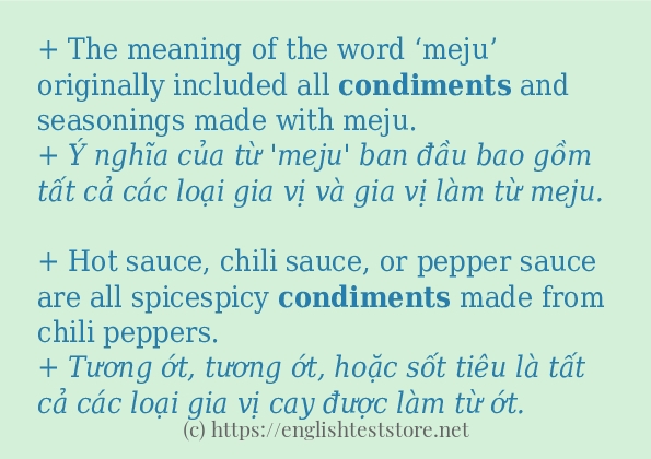 Cách sử dụng và câu ví dụ của từ condiments