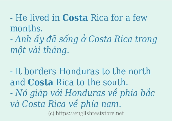 Cách sử dụng và câu ví dụ của từ costa Cách sử dụng và câu ví dụ của từ costa