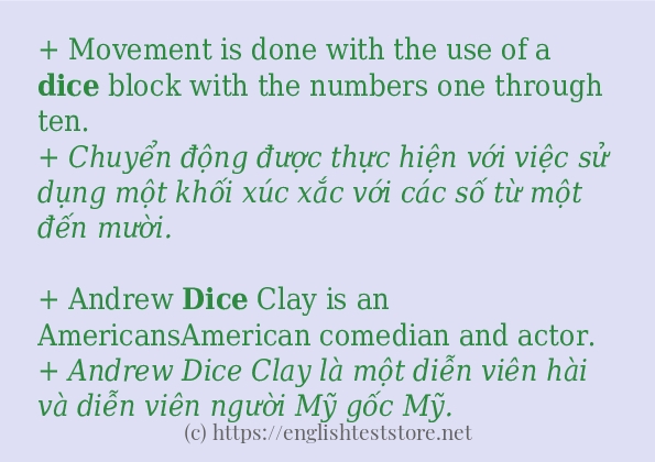 Cách sử dụng và câu ví dụ của từ dice