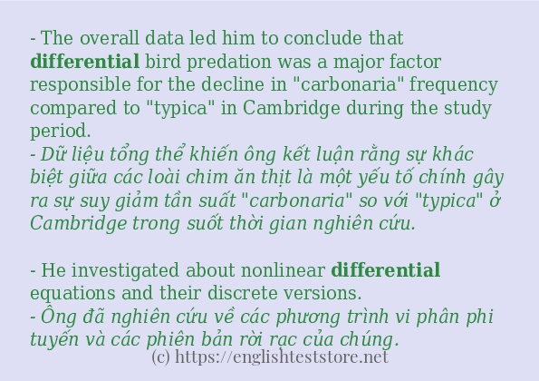 Cách sử dụng và câu ví dụ của từ differential