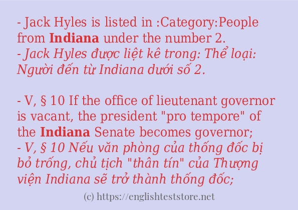 Cách sử dụng và câu ví dụ của từ indiana Cách sử dụng và câu ví dụ của từ indiana
