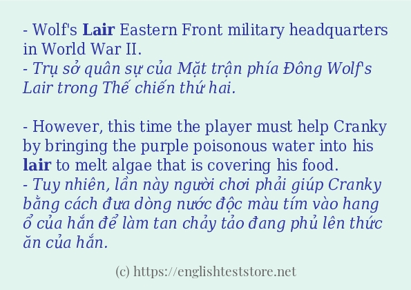 Cách sử dụng và câu ví dụ của từ lair