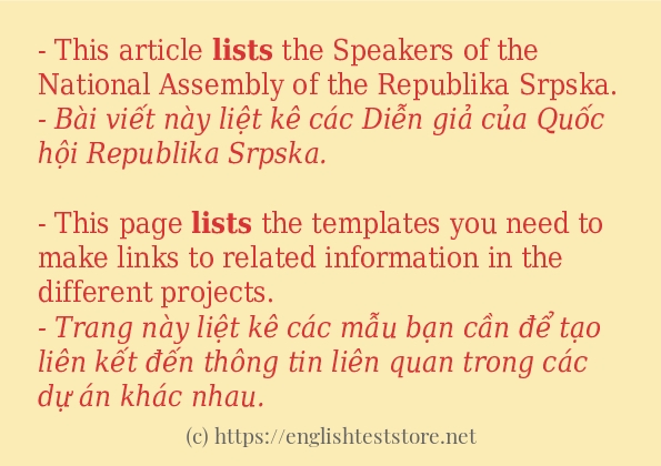 Cách sử dụng và câu ví dụ của từ lists