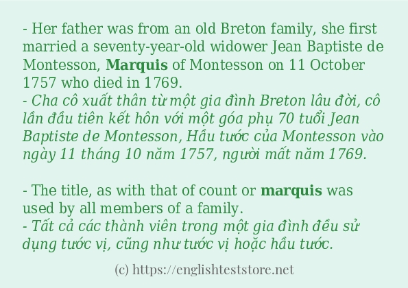 Cách sử dụng và câu ví dụ của từ marquis